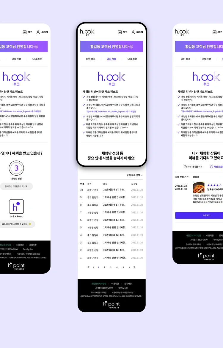 h.Point 후크 체험단 마이크로 사이트 작업