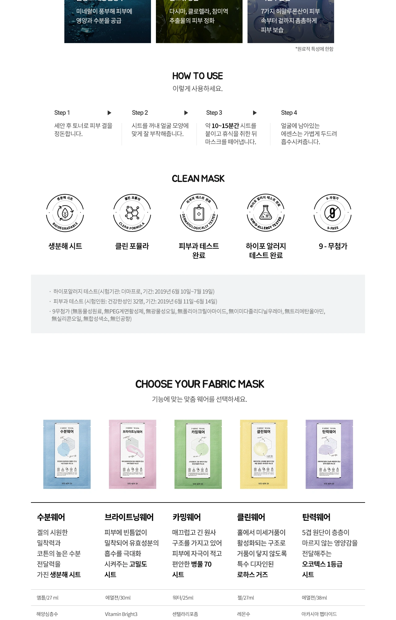 스테디 패브릭 마스크 수분웨어 상세 페이지 작업